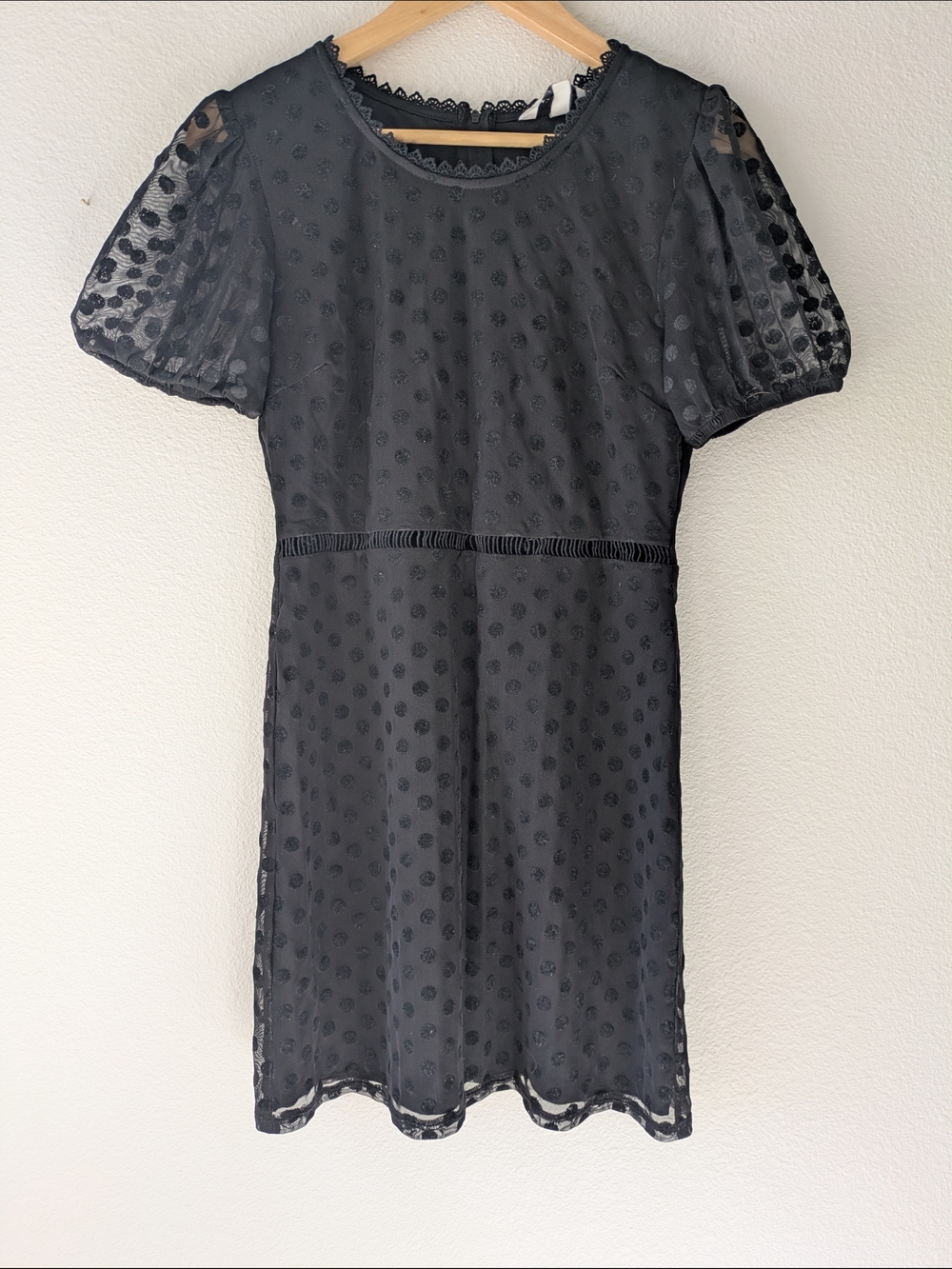Speechless Black Swiss Dot Mesh Dress Puff Sleeve Sheer Mini Size M